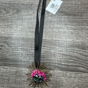 Edith Orozco Black Ribbon Necklace with Pink and Gold Sunburst Pendant